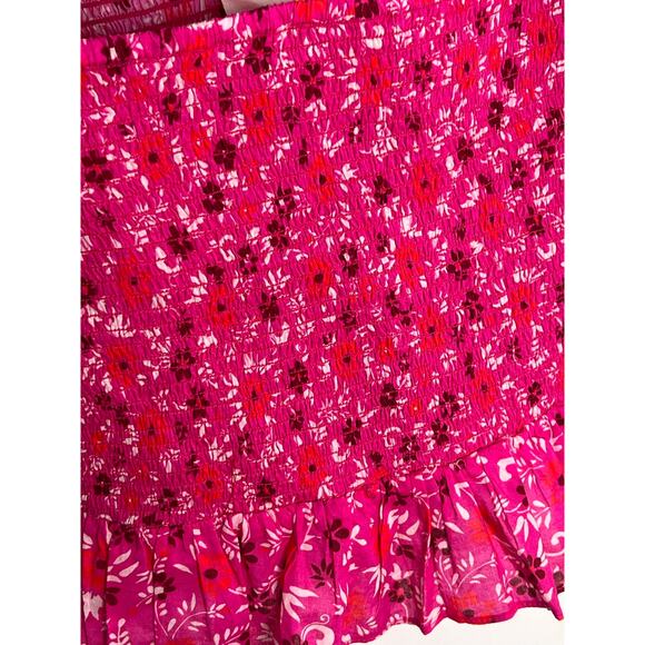 Figue Mollie Floral Print Tie Shoulder Smocked Crop Top Pink Women's Size Small - Picture 4 of 10